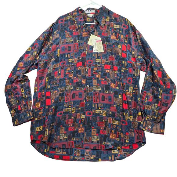 Vintage Kikit Silk Button Shirt Men's XL Maurice Sasson 80s 90s Colorblock New - Picture 1 of 9